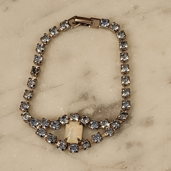 15" Vintage Rhinestone Choker Necklace & Bracelet Demi Parure Blue Opalescent - Picture 2 of 16